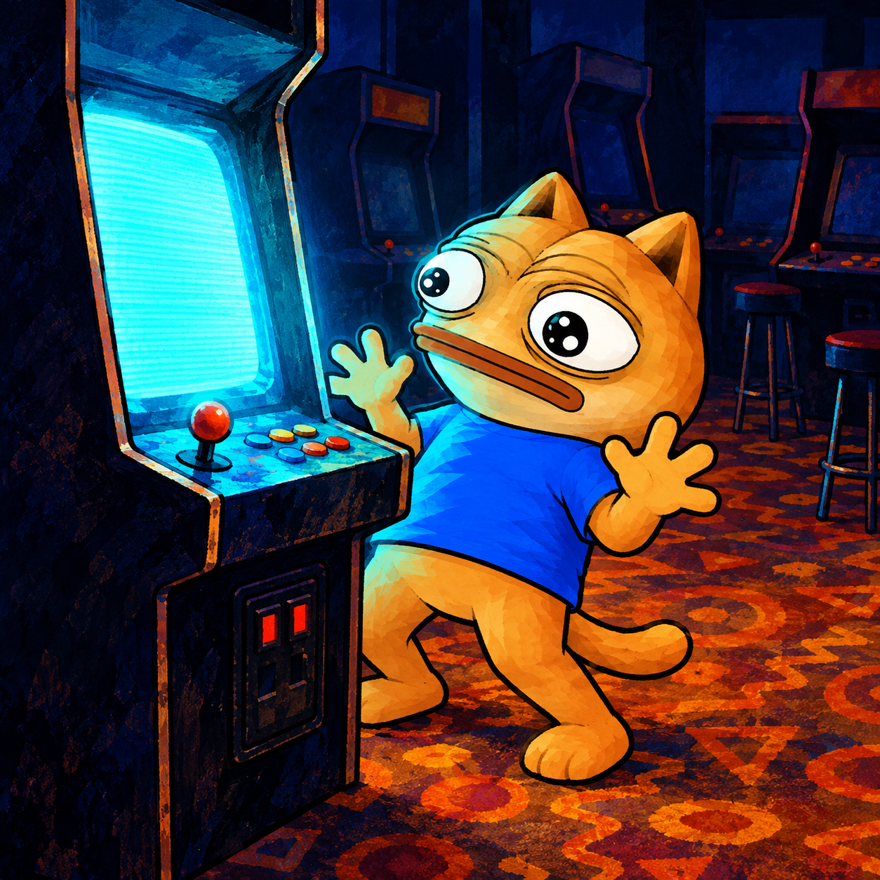 Dope Freak at an arcade cabinet in a deserted arcade