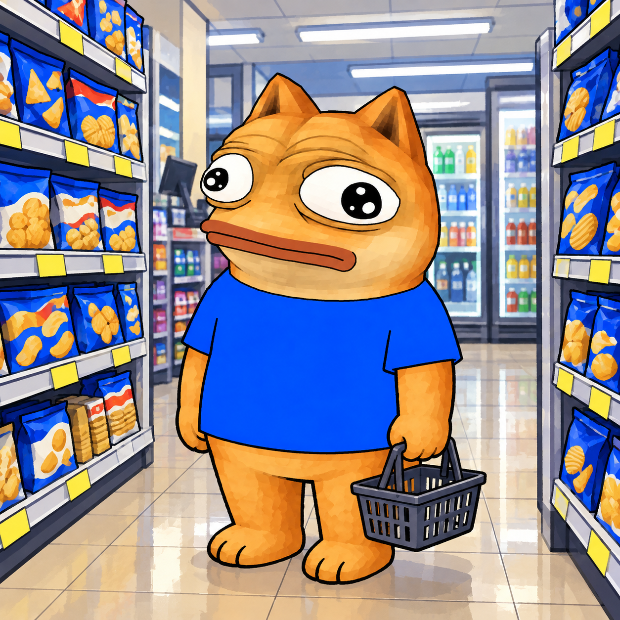 Dope Freak standing in a quiet convenience shop aisle